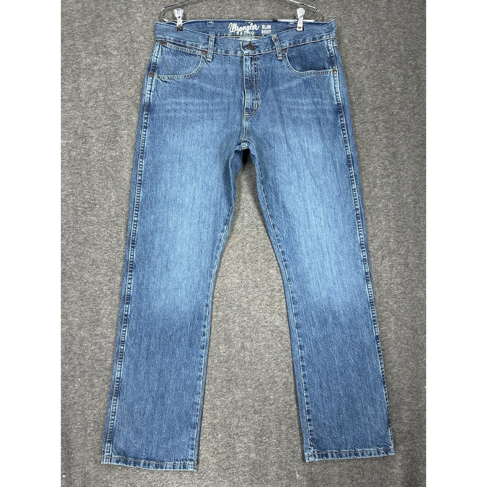 Wrangler Retro Slim Boot Jeans Mens 35x32 Blue Western Rodeo Cowboy